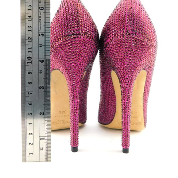 JIMMY CHOO Jazzberry Fuchsia Purple Sparkle Crystal Encrusted Heel Pumps 38.5 - Picture 7 of 12